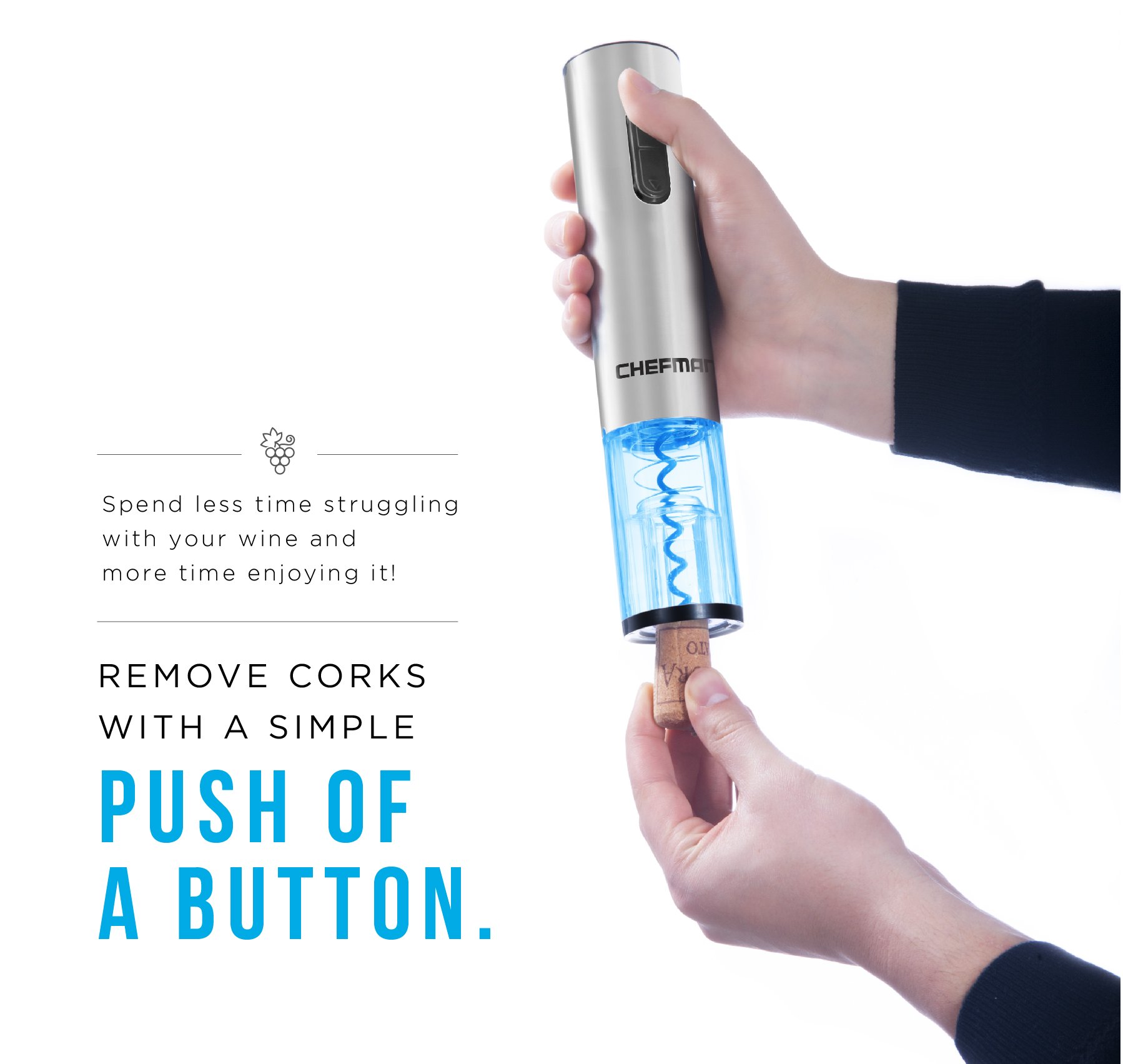 Chefman Electric Wine Opener with Foil Cutter, Automatic Corkscrew and