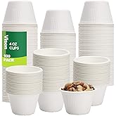 Visen 100 Pack Compostable Portion Cups, 4 oz Disposable Paper for Condiment, Food Sample, 100% Biodegradable Souffle, Jello Shot & Samples Honey Nuts (White)