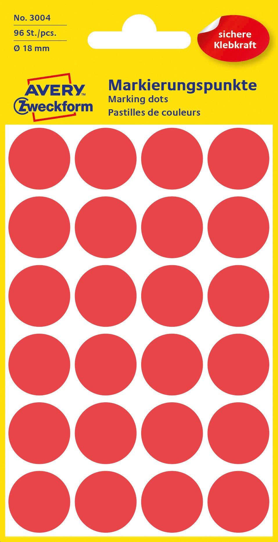Avery Zweckform 3004 Coding Dots (96 – 18 mm Diameter) red