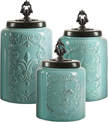 Amazon Com American Atelier Blue Antique Set Of 3 Canisters