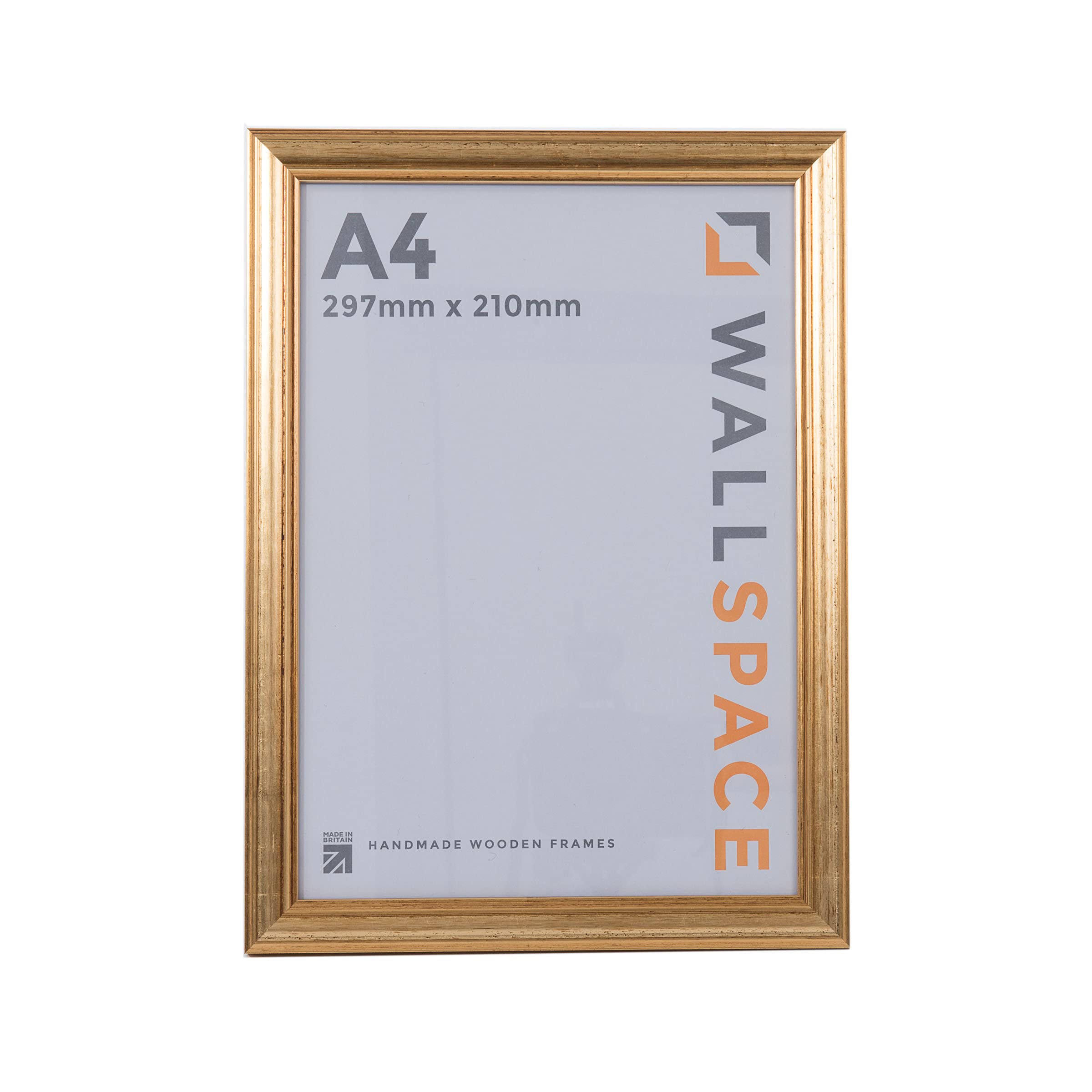 Wall Space A4 Gold Picture Frame | Gold A4 Photo Frame | 297x210mm | 297 x 210mm | 29.7x21.0cm | Solid Wood Wooden with Real Glass | Handmade in UK | Certificate Diploma — image 1