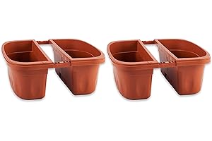 Apollo Exports International AP-30230/2 16" Double Sided Adjustable Railing Planter, (Set of 2), Terra Cotta
