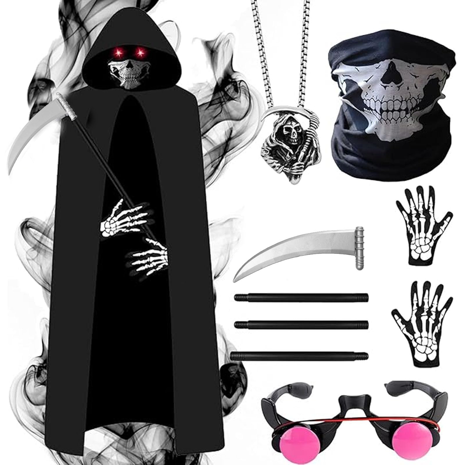 Maryparty Grim Reaper Costume Kids Adults Skeleton Reaper Fancy Dress for Halloween Party (KIDS, 110)