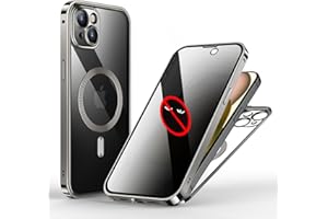 KumWum Privacy Case for iPhone 15 Plus Front and Back Protection Compatible with Magsafe Metal Bumper Screen Protector Double-Sided Buckle Cover with Camera Lens Protection - Natural Titanium