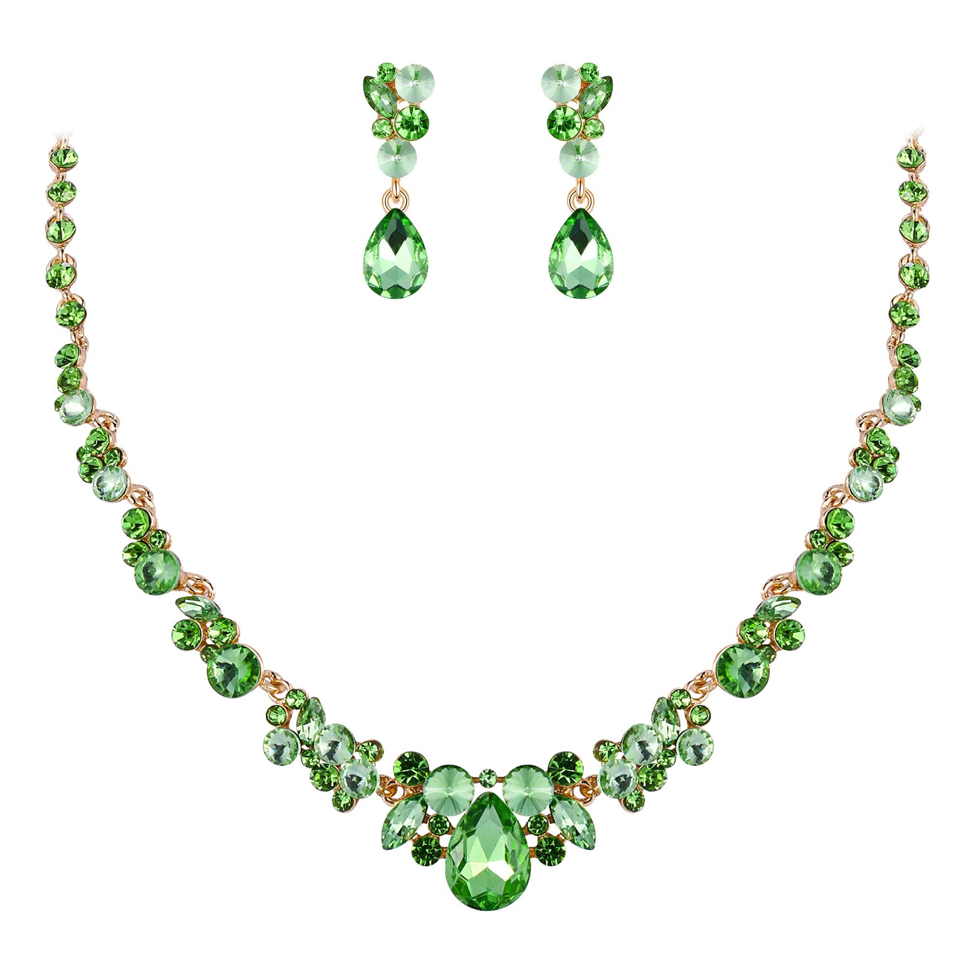 Ever Faith Bridal Jewellery Set Green Rhinestone Crystal Wedding Party Floral Teardrop Necklace Earrings Set for Brides Gold-Tone — image 1