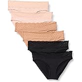 Amazon Essentials Women's Peached Microfiber with Lace Trim Bikini Panty, Pack of 6