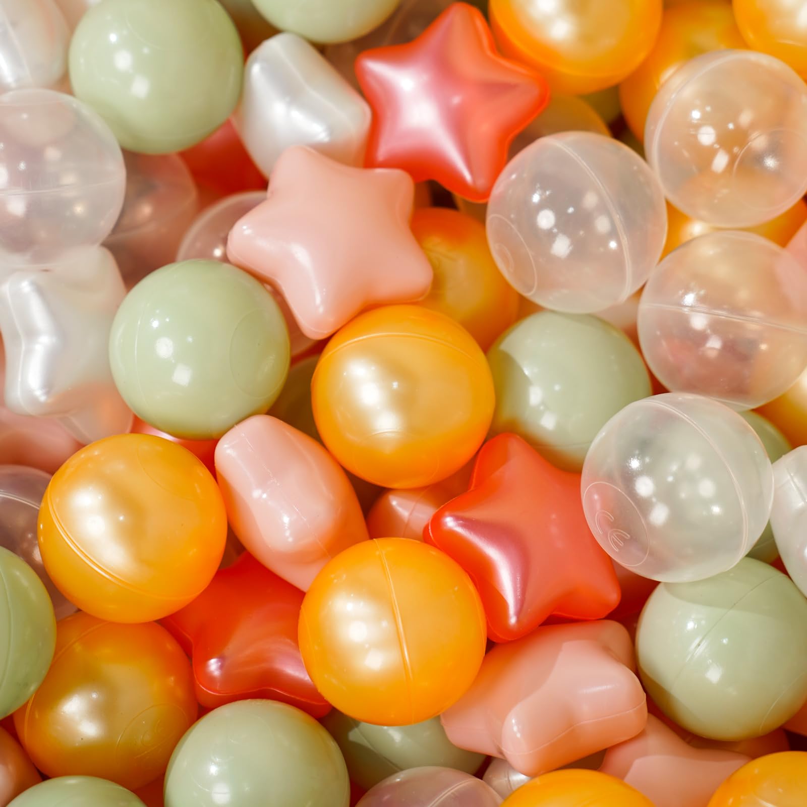 TRENDPLAY Star Ball Pit Balls 50 for Toddlers - Pearl Ball Pit Ball Shapes for Boys Girls Fun, Birthday Party, Christmas Decoration, Pearl Gold Green Red