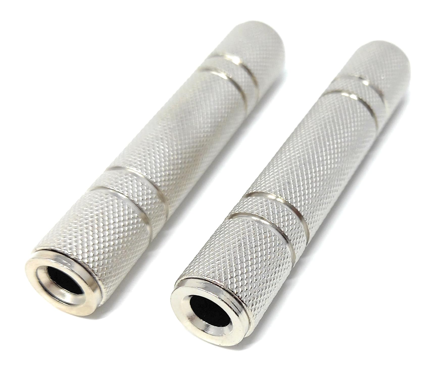 DRUT 2pcs 6.35mm to 6.35mm Stereo Jack Female To Female Adapter Joiner Cable Coupler Gender Changer Nickel Metal (Silver)