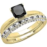 Dazzlingrock Collection 1.50 Carat Princess, Round Black & White Diamond Wedding Ring Set in Solid Gold