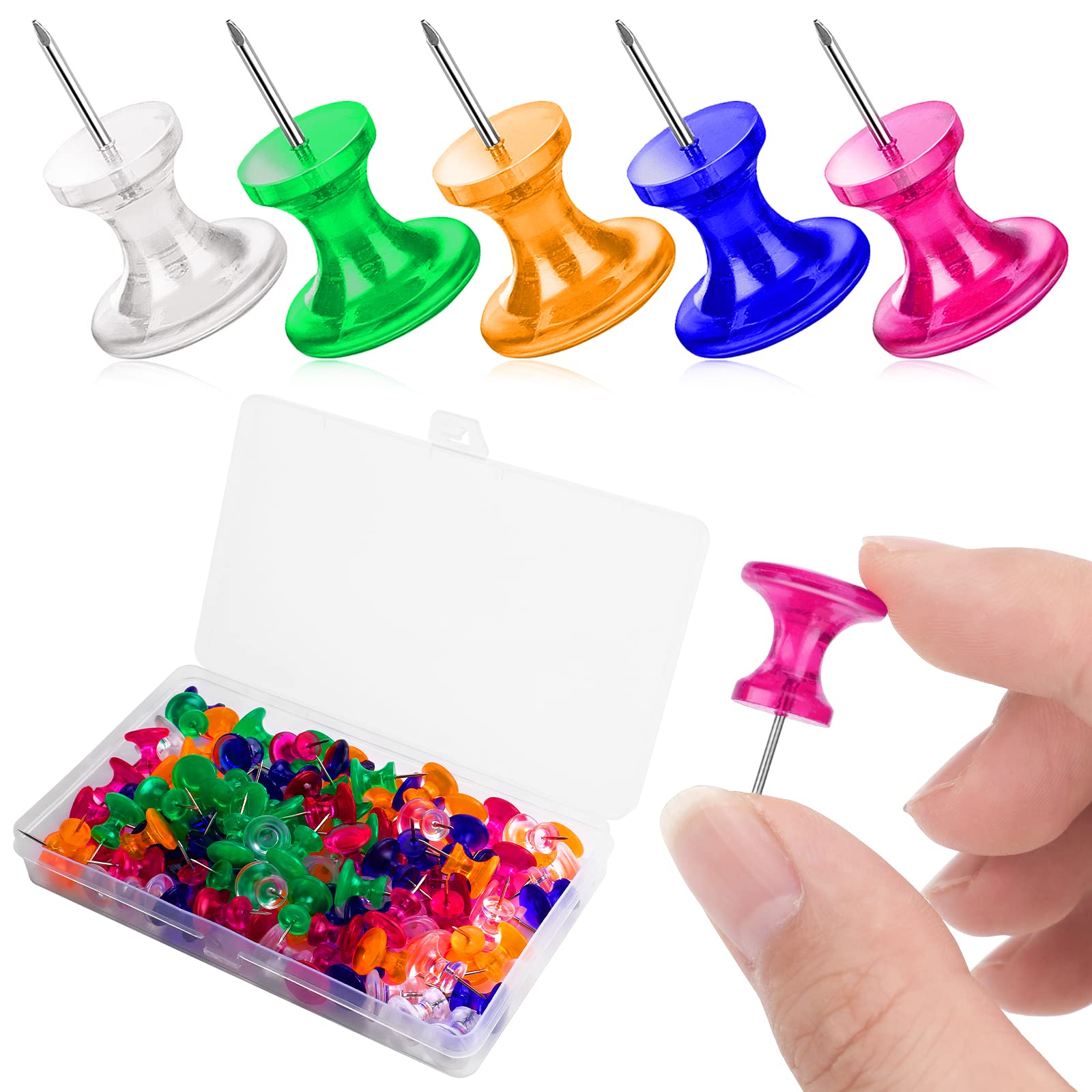 cobee Giant Push Pins, 100Pcs 1 Inch Standard Thumb Tacks Clear Thumb Tacks Plastic Head Push Pins Large Thumbtacks Jumbo Marking Pins for Calendar Bulletin Board Cork Board