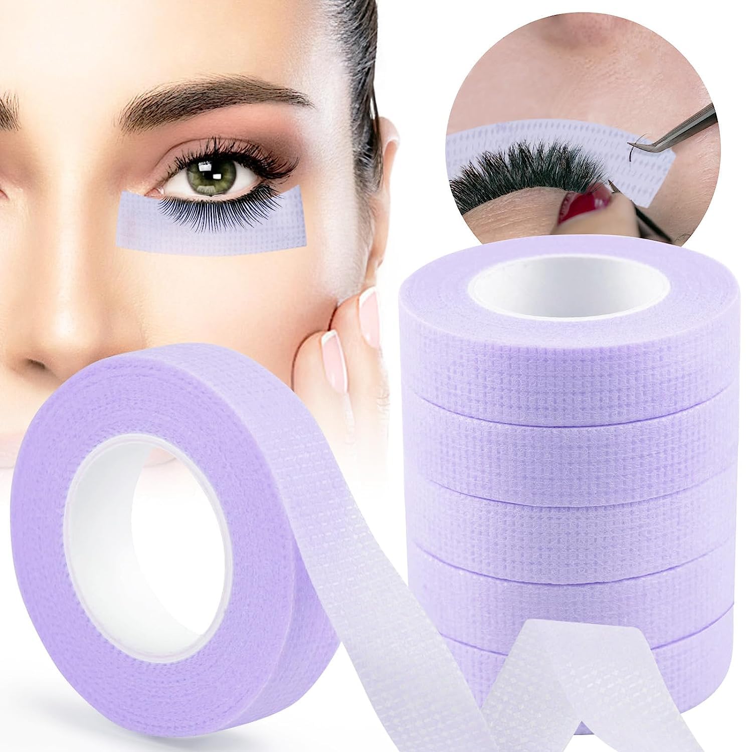 EBANKU 6 Rolls Lash Tape for Eyelash Extension Breathable Micropore Fabric Lash Extension Tape Lint Free Eyelash Tape for False Eyelash Extension Supplies (Purple)
