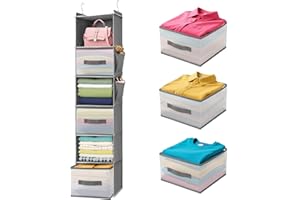 BIEBOS 6-Tier Hanging Closet Organizer with Drawers and Side Pockets – Versatile Closet Storage for Shoes, Hats, Belts, and Purses
