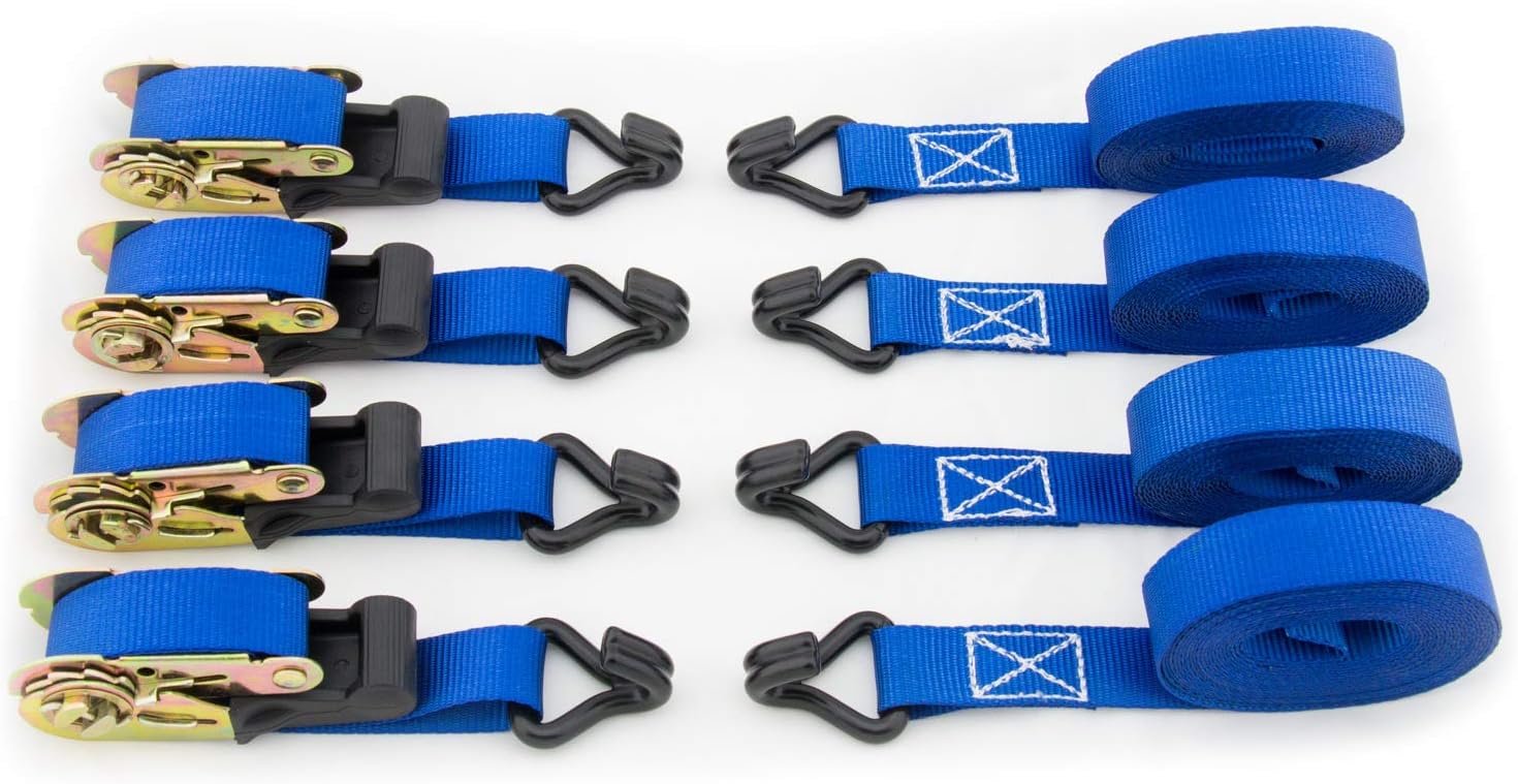 Ratchet Straps - Premium Tie Down Moving Straps with Double J Hooks - 586 lbs Load Cap - 1760 lbs Break Strength - 1 inch x 15 feet - Set of 4
