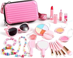 Auney Kids Makeup Kit for Girls, Washable Makeup Set 20 PCS, Non-Toxic Real Makeup Toy Safe Cosmetic Set for Kids Girls Play Game Halloween Christmas Birthday Party