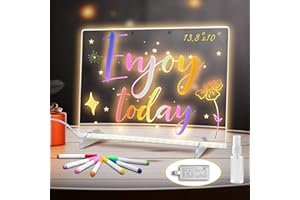 OYB LED Note Board with Colors,13.8"x10" Led Drawing Board for Kids，4 Modes &7 Colors Acrylic Dry Erase Boards with Light, Include Adapter,Bracket， Hanging Chain, Wipe Cloth，7 Markers, Spray Bottle (A)