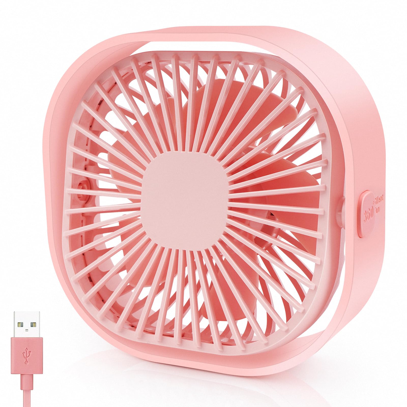 BSVI Desk Fan Portable Personal Desktop Mini Cooling Micro with Cable USB Powered 3 Speeds Quiet Small Table Fan for Home Office Study reading Bedroom Indoor Car Outdoor Travel (Pink)