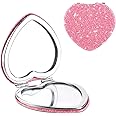 Dimeho Compact Folding Mirror Heart Shaped Magnifying Mini Vanity Mirror Portable Travel Makeup Mirror for Purse Double-Sided Cute Glitter Cosmetic Mirror for Women Home Office
