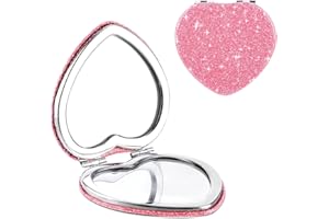 Dimeho Compact Folding Mirror Heart Shaped Magnifying Mini Vanity Mirror Portable Travel Makeup Mirror for Purse Double-Sided Cute Glitter Cosmetic Mirror for Women Home Office