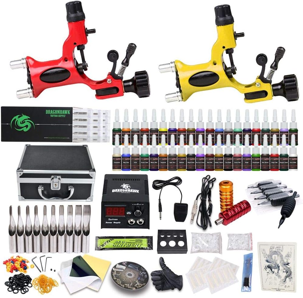 Professional Complete Tattoo Kit 2 Top Rotary Machine Gun 40 Color Inks