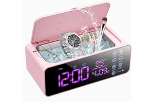 WISHLUCK Ultrasonic Jewelry Cleaner Machine - Ultrasonic Cleaners Portable 24W/48KHz with Digital LED Display, Jewelry Cleaner 500ml Stainless Tank for Glasses, Rings, Silver, Dentures Retainer Cleaner - Pink