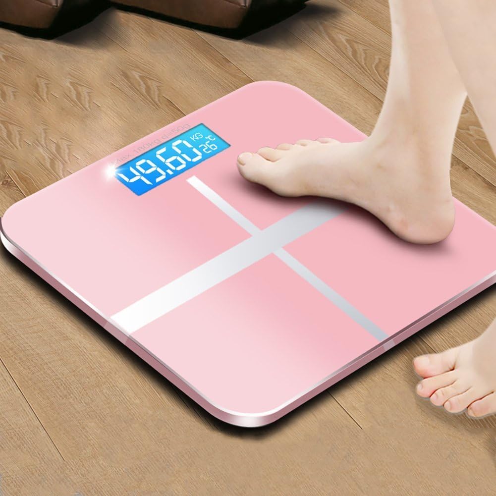 Body Weight Scales, Step-On Digital Bathroom Scale Backlight Weight Scales with Temperature Display (Rose gold)
