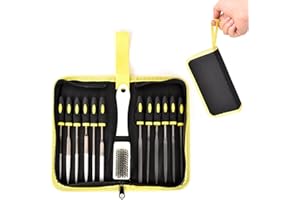 XAQISHIRE 13PCS Needle Files Set,6 Diamond Files & 6 Steel File Sets and Cleaning Brush & Case with Handle,for high Precision Sanding Work on Metal, Wood, Jewelry and Plastic Carving