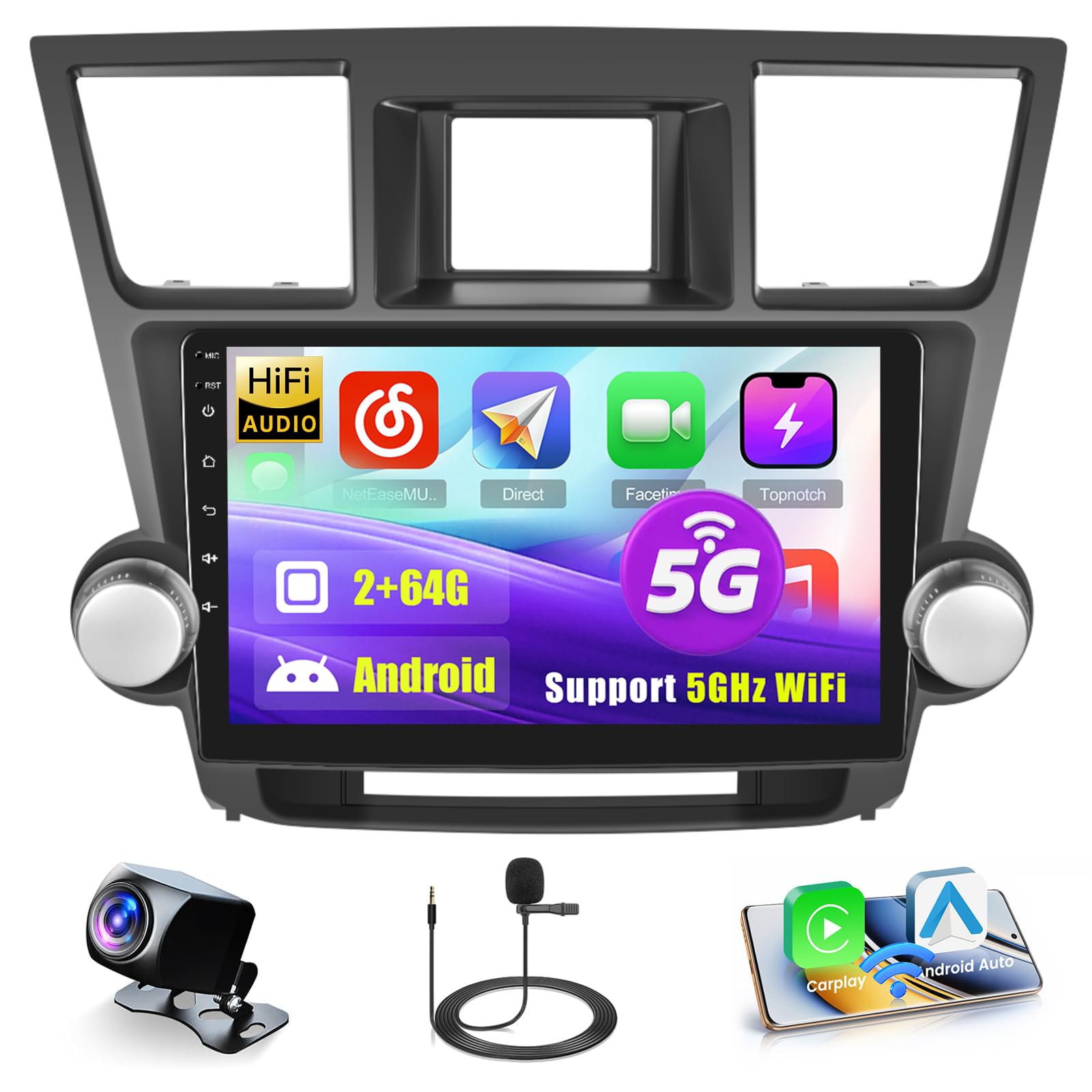 Photo 1 of [Upgrade HiFi] Car Radio for Toyota Highlander 2008-2013, [2G+64G] 10.1 Inch Android 13 Touch Screen for Highlander Headunit Radio with Wireless Carplay/Android Auto, Bluettoth, GPS
