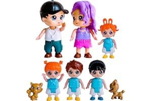 FUNERICA Dollhouse Family Figures & Pets – Bendable Play Dolls for Imaginative Fun & Doll House Play – Little People Family Set with Miniature Accessories – Made of Quality Plastic