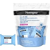 Neutrogena All-in-One Makeup Removing Cleansing Wipes, Waterproof Mascara Removal, Fragrance Free, Travel Pack, 20 Count