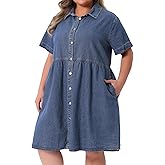 Agnes Orinda Denim Dress for Women Plus Size Button Down Babydoll Sundress Jean Dress with Pockets 2026 Vacation