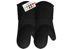 HOMWE Extra Long Professional Silicone Oven Mitt, Oven Mitts with Quilted Liner, Heat Resistant Pot Holders, Flexible Oven Gloves, 1 Pair (Black, 13.7 inch)