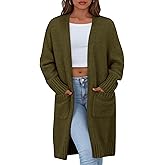 PRETTYGARDEN Fall Long Sleeve Cardigan Sweaters for Women 2026 Trendy Winter Open Front Loose Knitted Cardigans with Pockets