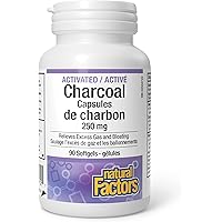 Natural Factors Activated Charcoal Capsules, 250mg, 90 softgels, Used for Digestive Support, Detox, Bloating & Gas, Proudly C