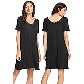WiWi Viscose Bamboo Nightgowns for Women Short Sleeve Sleepwear Super Soft Sleep Shirt Cooling Plus Size Loungewear S-4X