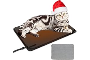 KIROTO Outdoor Heating Pad for Cats and Dogs, Heated Cat Bed Inside Outside, Heat Pad for Cat House Kennel with Free Cover, Consmue Only 50Watt, M:16"x12"