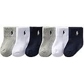 POLO RALPH LAUREN baby-boys Classic Sport Ankle Socks - 6 Pair Pack - Soft Stretchy Yarn & Stay Up Top