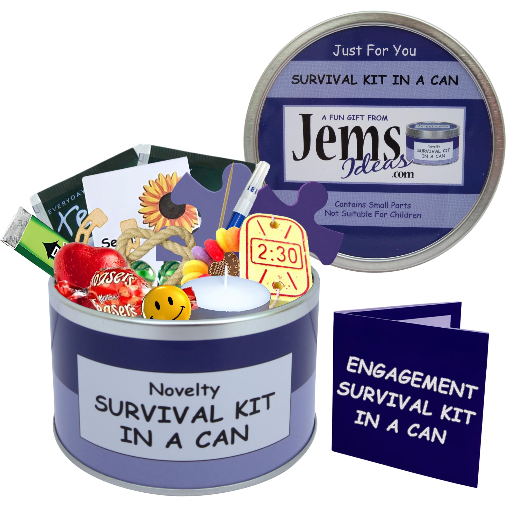 Engagement Survival Kit In A Can. Humorous Novelty Fun Gift - Couple Congratulations Present & Card All In One. Customise Your Can Colour.(Purple/Lilac)