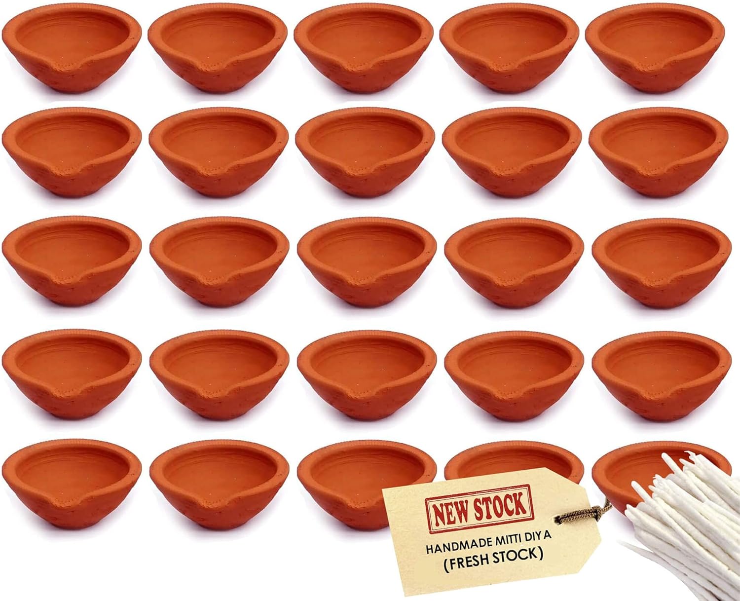 Oil Lamps & Accessories - SATVIK Clay Diya 25 Pc Set Diwali Dia with Cotton Wicks for Puja Pooja Traditional Handmade Terracotta Earthen Vilakku Oil Lamp Diyas Natural Mitti Welcome Deepawali Decoration Indian Gift Items