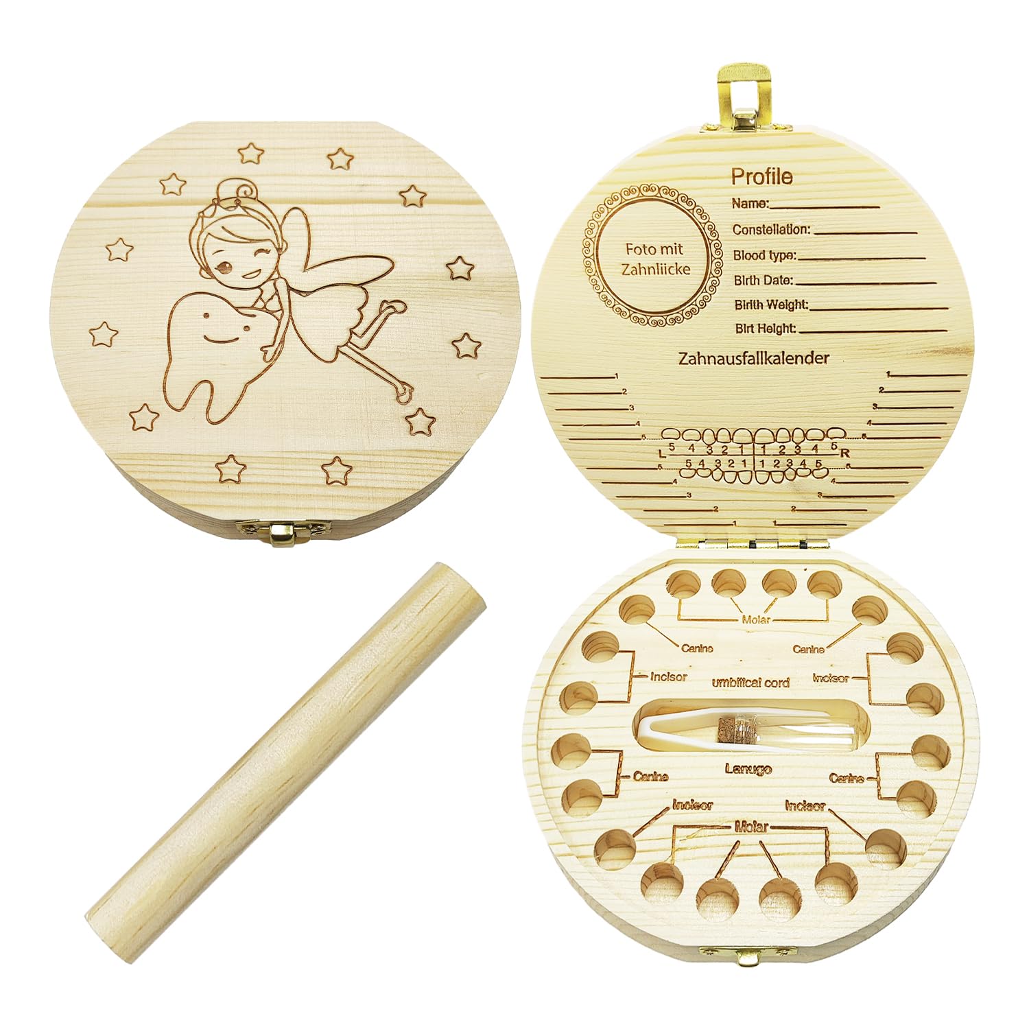 DUINIU 1 Wooden Deciduous Tooth Storage Souvenir Box, Wishing Bottle with Tweezers, Deciduous Tooth Storage, Collection Memory Box, Suitable for Boys and Girls