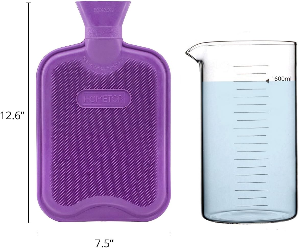 HomeTop Premium Classic Rubber Hot or Cold Water Bottle with Soft Fleece Cover (2 Liters, Purple/Gray Polka Dot): Health & Personal Care