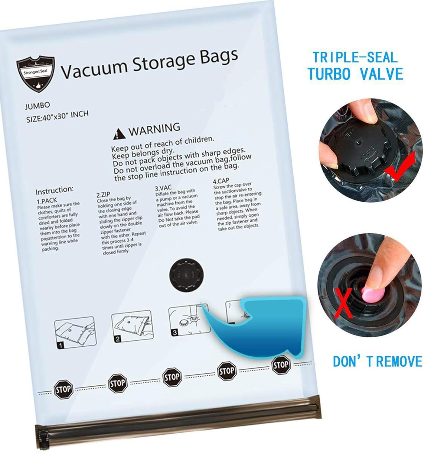 SUOCO Vacuum Storage Bags 8 Pack (Jumbo 30" x 40") Space Saver Compression Bags with Travel Hand Pump: Home & Kitchen