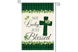 AVOIN colorlife Lucky Clover St Patricks Day Garden Flag Vertical Double Sided, Buffalo Plaid Rustic Farmhouse Shamrock Yard Outdoor Decoration 12 x 18 Inch, Green