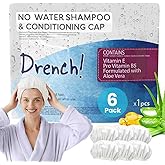 Drench Shampoo Caps No Rinse - Waterless Shampoo Cap and Conditioner - Dry Hair Wash Caps for Elderly or Bedridden - Contains Aloe Vera, Vitamin E and Provitamin B5-6 Counts