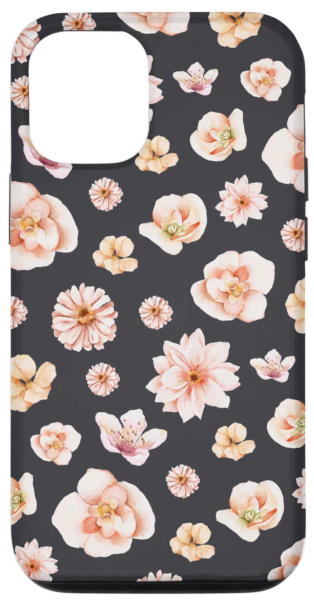 iPhone 15 Watercolor Floral Blossom Pattern on Charcoal Black Case