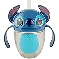 The First Years Disney Stitch Weighted Straw Cup - Spill Proof Toddler Straw Cups with Flip Top Cover - Transition Sippy Cups - Toddler Feeding Supplies - 7 Oz - Ages 6 Months and Up