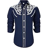 UpFind Western Shirts for Men Cowboy Shirts Long Sleeve Embroidered Country Shirt Slim Fit Button Down Shirt Casual Work