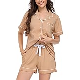 EA'S SECRET Womens Pajamas Set 100% Cotton Soft Short Sleeve Sleepwear Button Down Nightwear Summer Pj Sets S-XXL