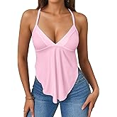 FIGKICKSEN Womens Tie Back Tank Tops Criss Cross Deep V Neck Spaghetti Strap Sexy Backless Cami Tanks Going Out Trendy Top