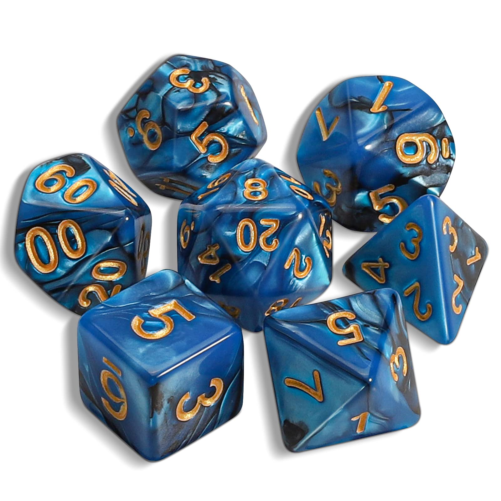 QMAY DND Dice Polyhedral Dice Set - 7 Pieces for Dungeon and Dragons MTG RPG D&D D20, D12, D10, D%, D8, D6, D4 (Blue Mixed Black)