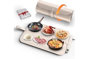 CCZedo Waterproof Warming Mat for Food,Upgraded Dishwasher-safe Food Warmer with Insulation Pad Defrosting Tray,6-Temp Control,Auto Shut-Off,Child Lock for Countertop,Parties,Buffets